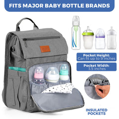 PILLANI diaper bag backpack featuring stroller straps for hands-free travel.