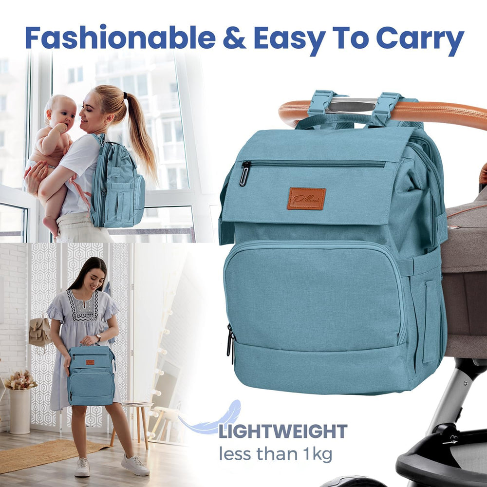 PILLANI diaper bag backpack waterproof fabric keeps belongings dry on outings