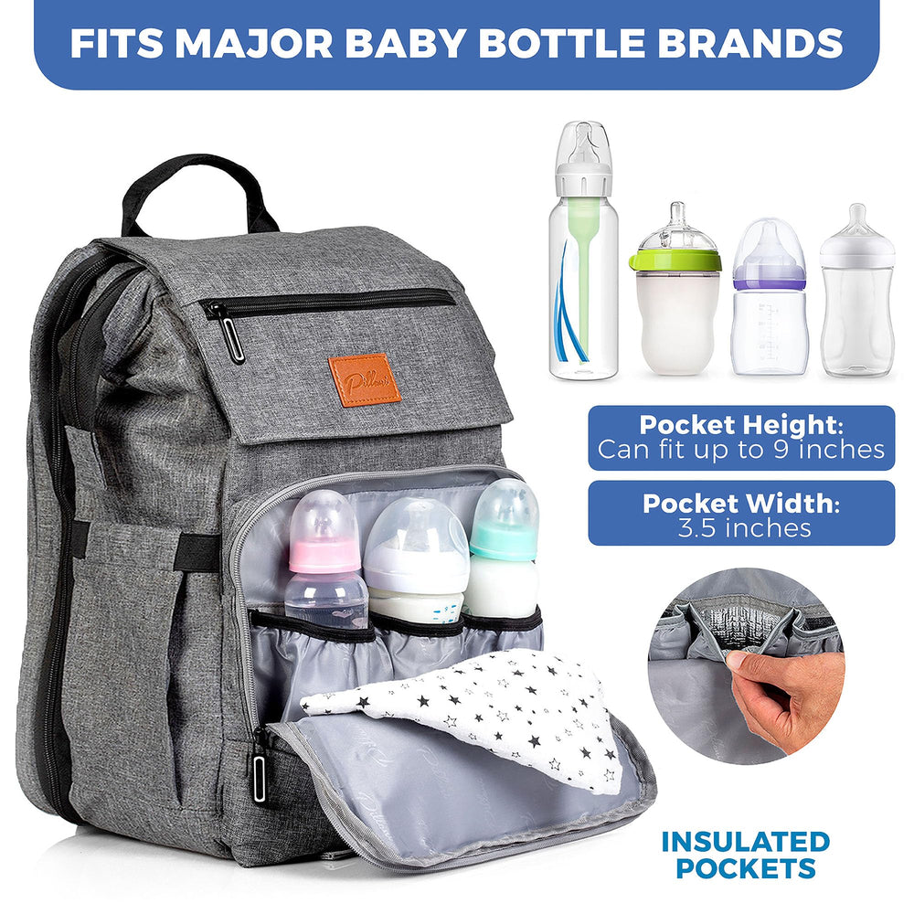 PILLANI diaper bag backpack waterproof Oxford fabric protects contents in rain or spills.