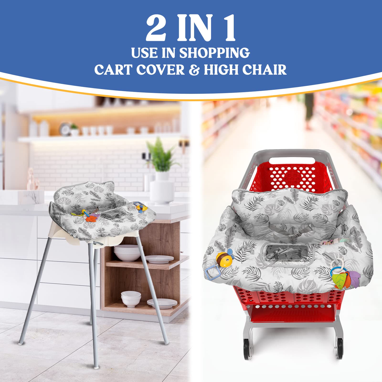 PILLANI shopping cart cover shows snack pockets bottle holder and toy loops
