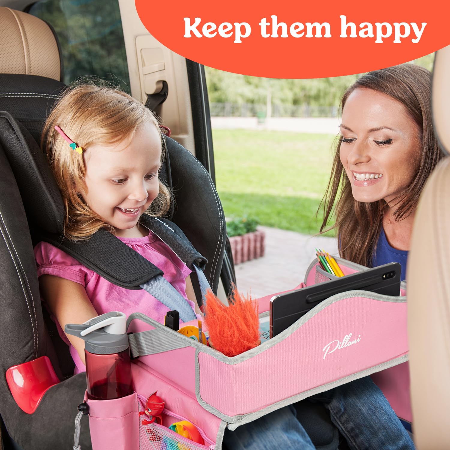 PILLANI Travel Tray features erasable drawing platform for mess-free art on the road.