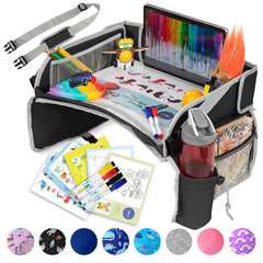 PILLANI Kids Travel Tray on a parent's lap keeps kids entertained on road trips.