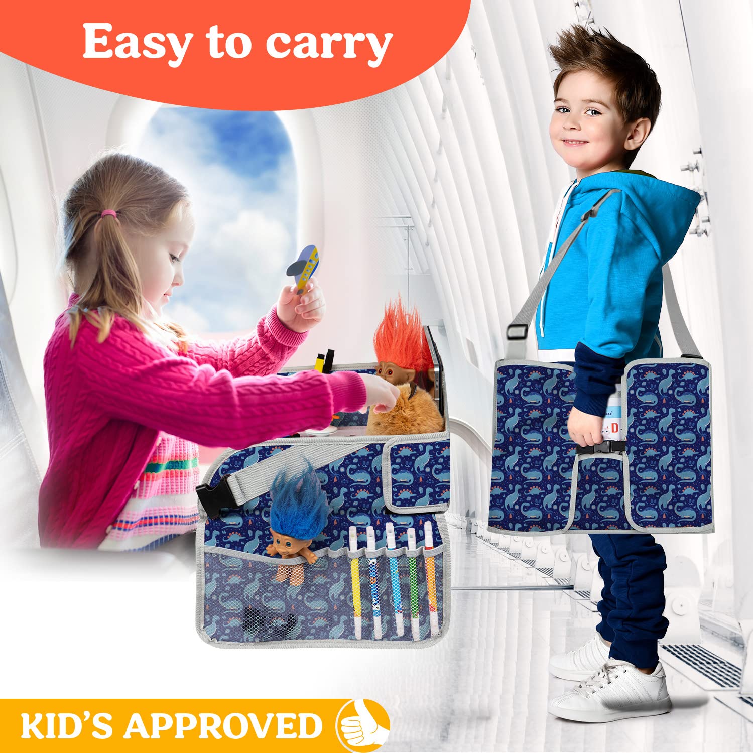 PILLANI Travel Tray with pockets for organization keeps snacks and toys tidy.