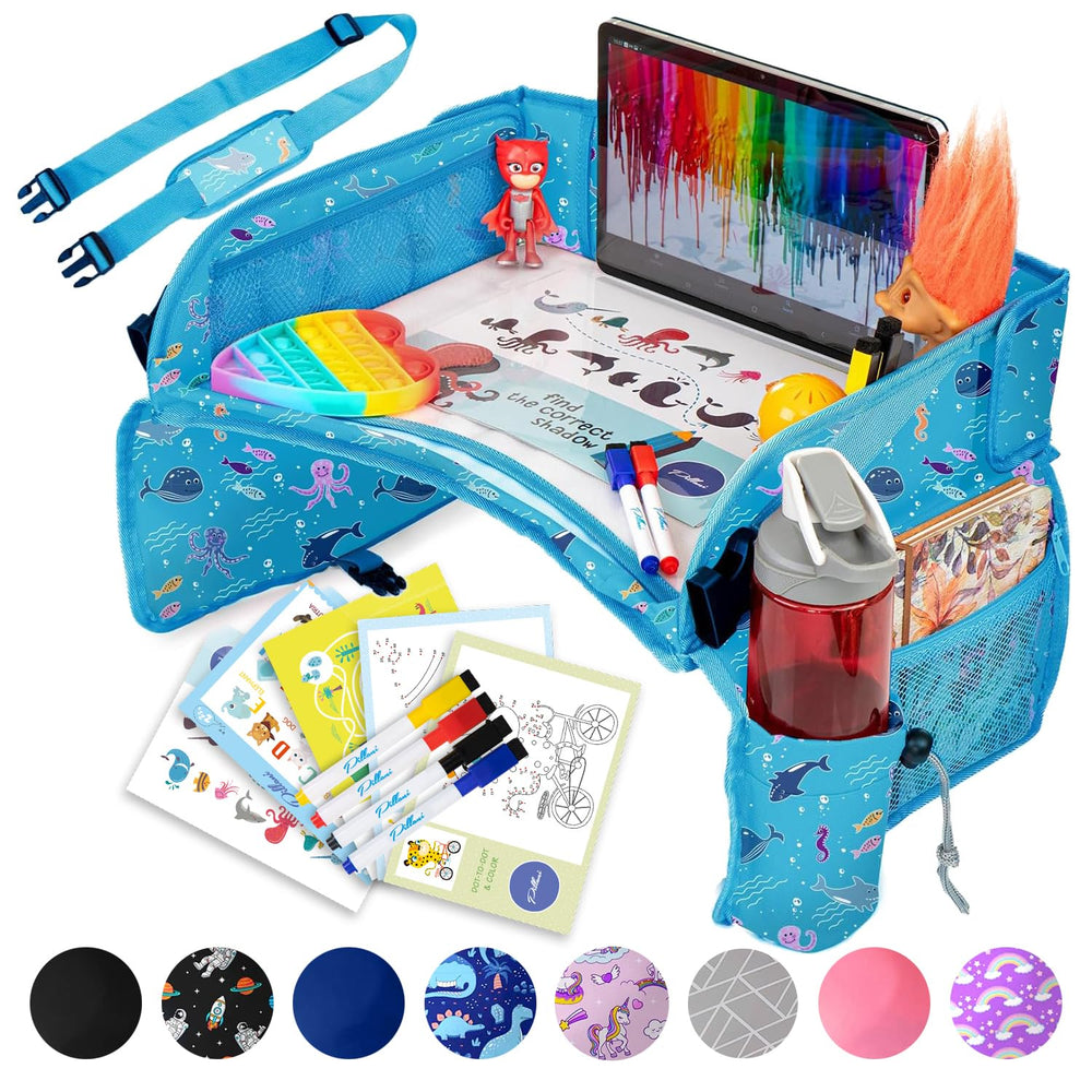 PILLANI Kids Travel Tray on-lap provides a cozy play surface during car trips.