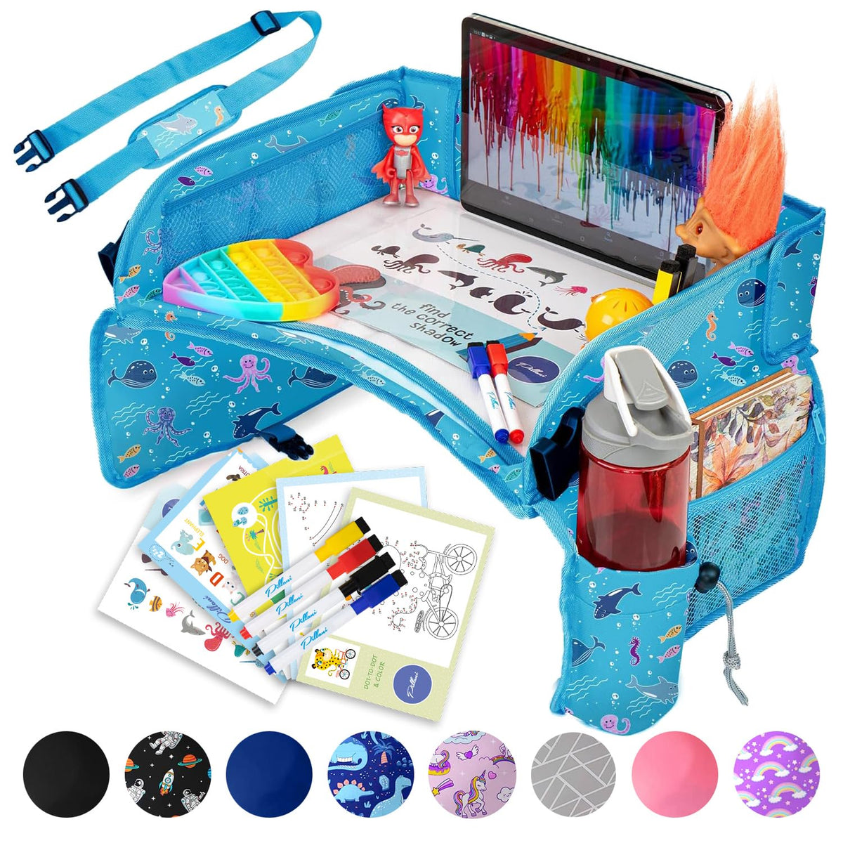 PILLANI Kids Travel Tray on-lap provides a cozy play surface during car trips.