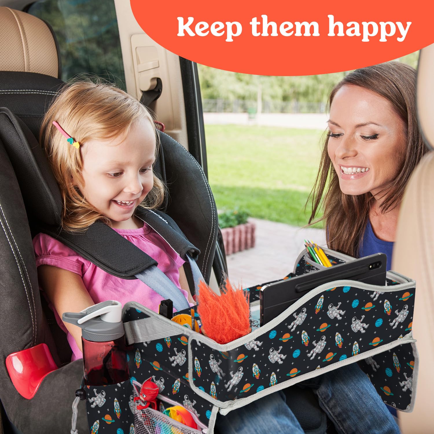 PILLANI Kids Travel Tray pocket-organization with accessible pockets during road trips