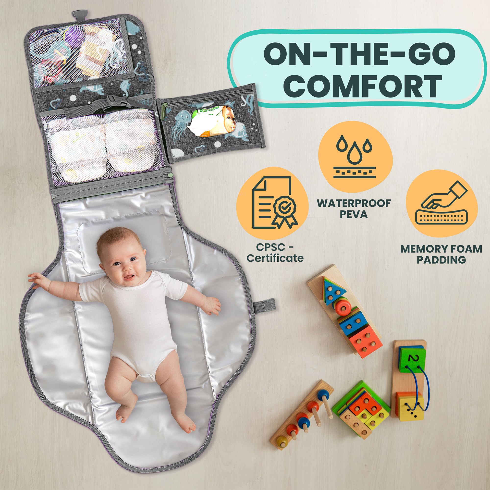 Pillani memory-foam pillow for extra comfort during diaper changes.