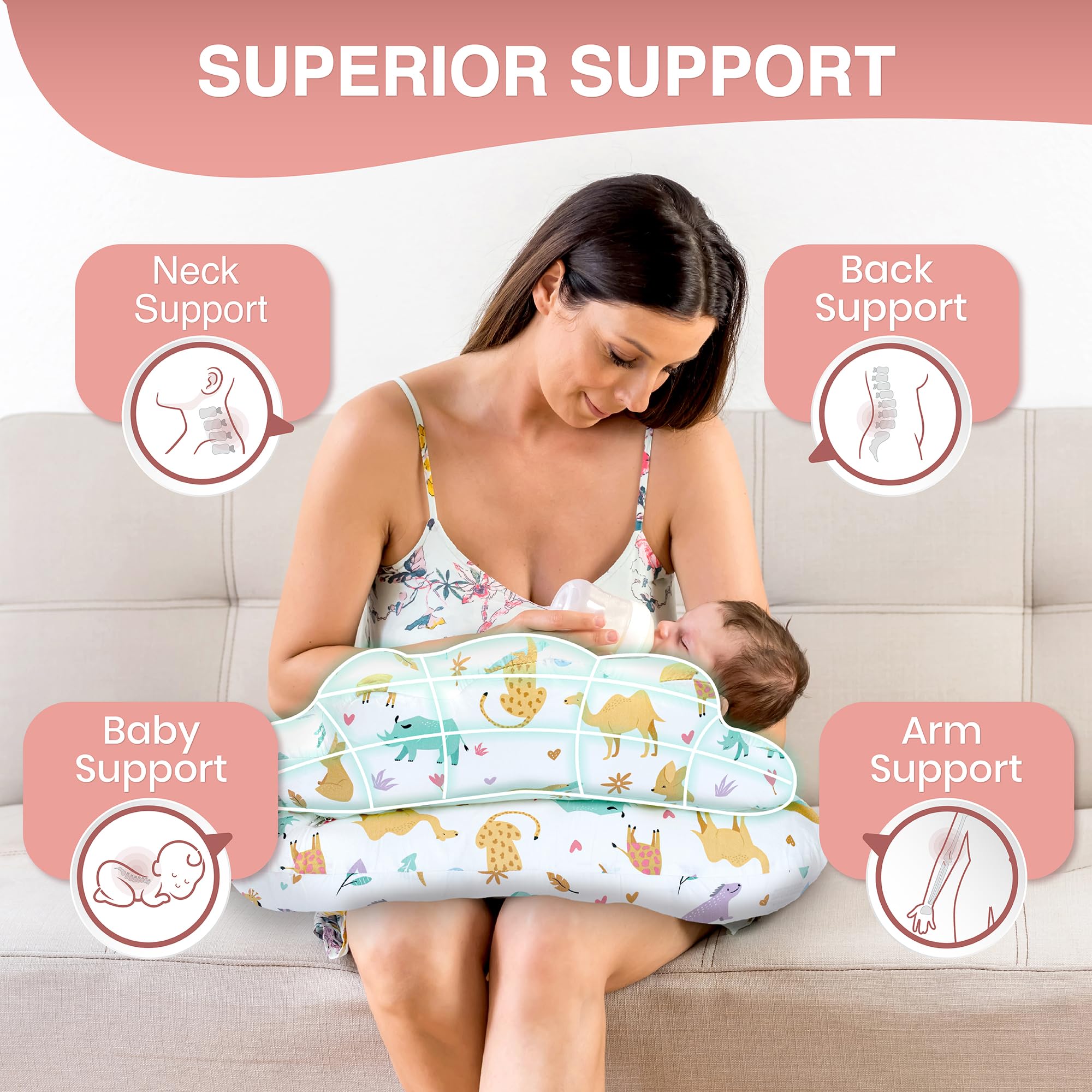 PILLANI nursing pillow adjustable waist-strap ensures snug fit for comfort.