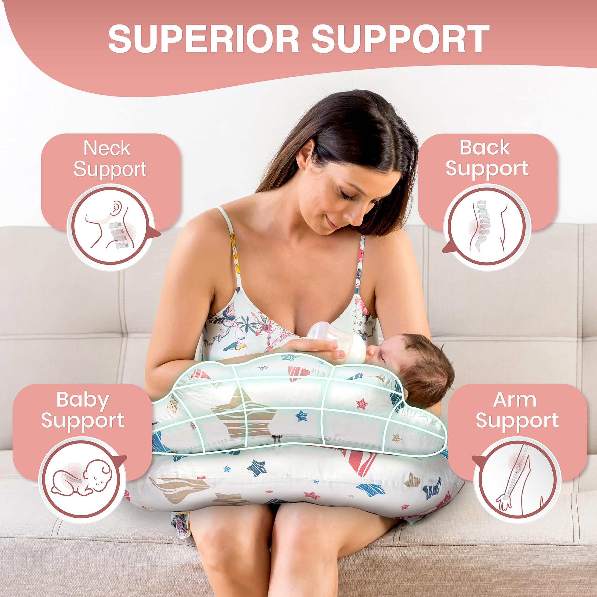 PILLANI adjustable waist strap stabilizes the pillow for a snug fit.