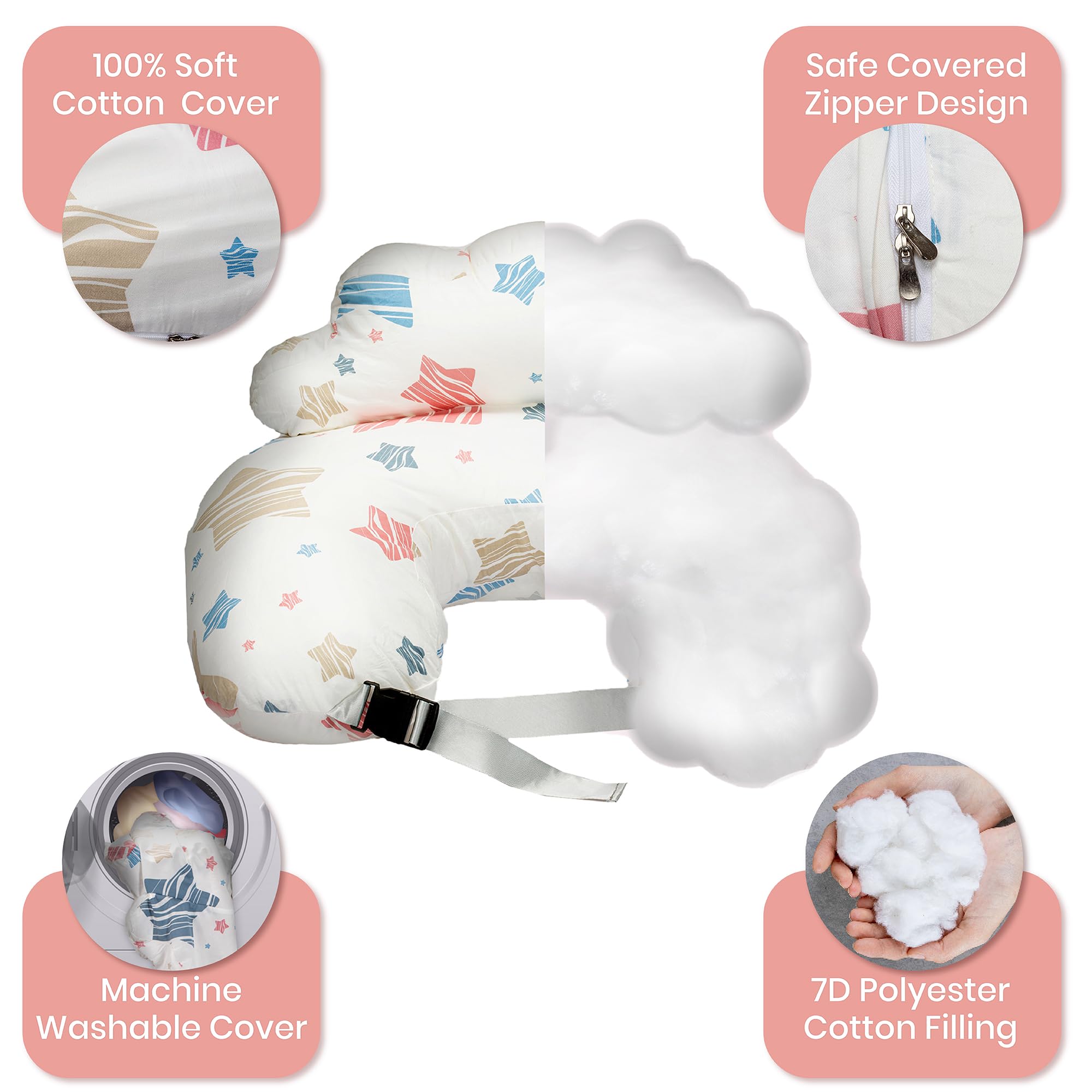 PILLANI pillow dimensions 28x16x8 inches offer ample feeding space.