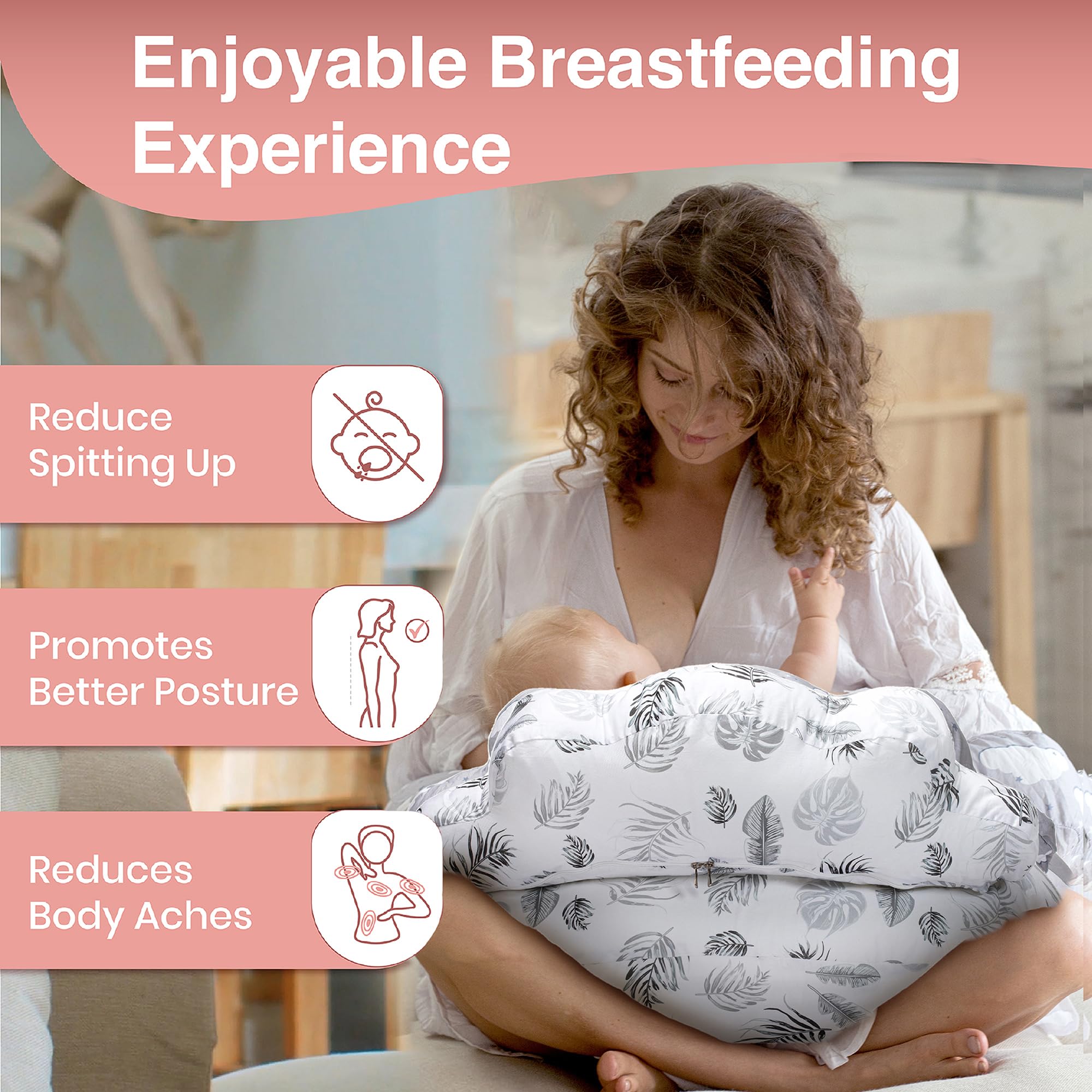PILLANI nursing pillow side-strap adjustment highlights secure, hands-free nursing