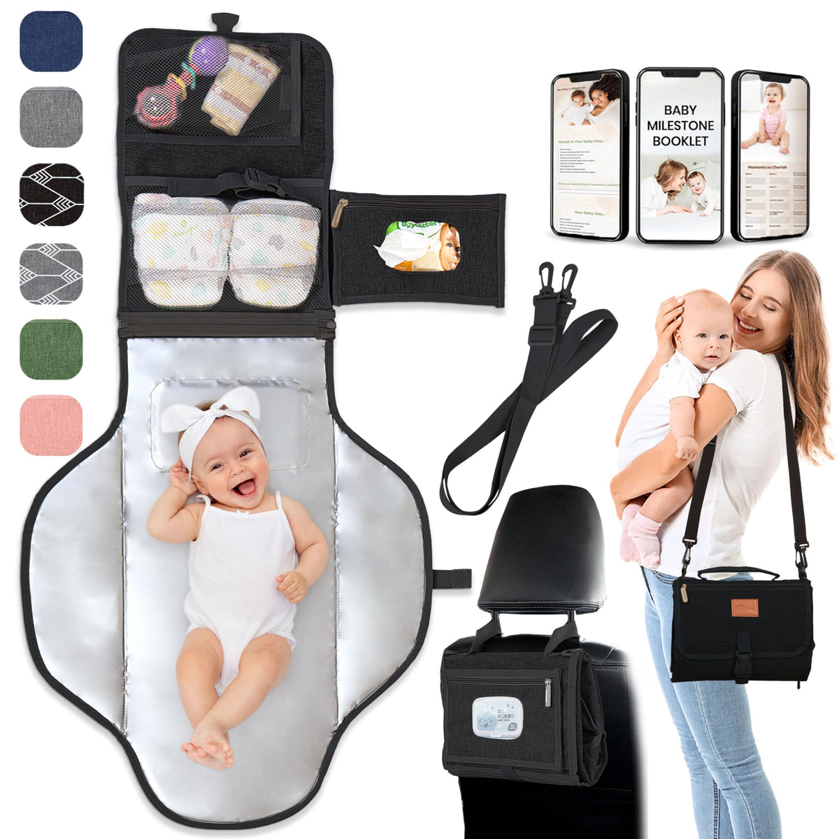 PILLANI portable changing pad folded compact for travel-friendly diaper changes