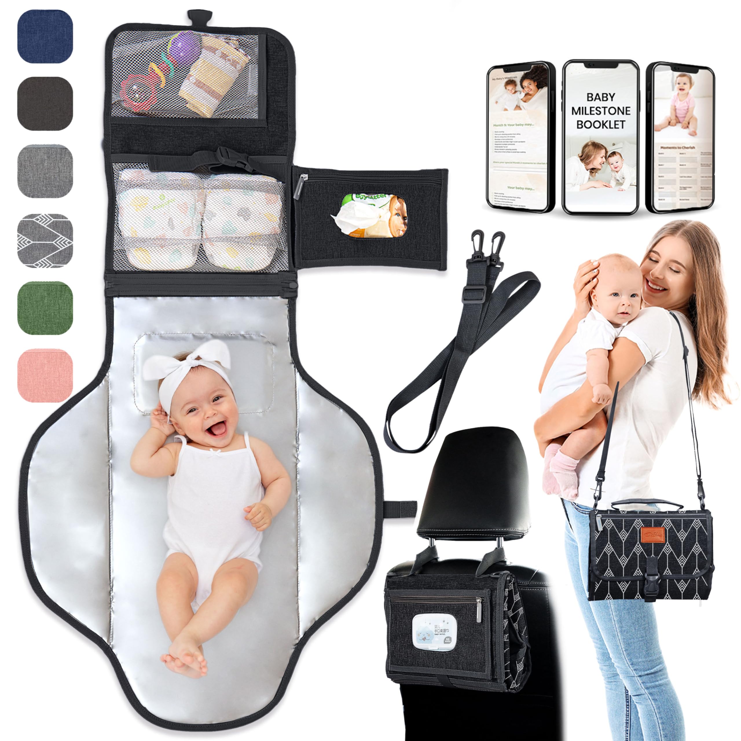 Pillani portable changing pad folded clutch for compact storage on outings.
