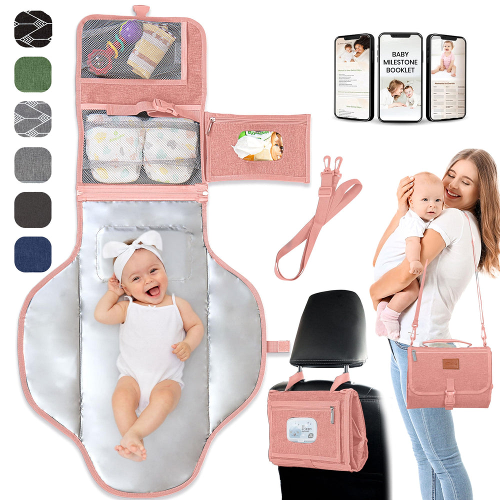 Pillani portable changing pad folded into clutch for easy carry and storage.
