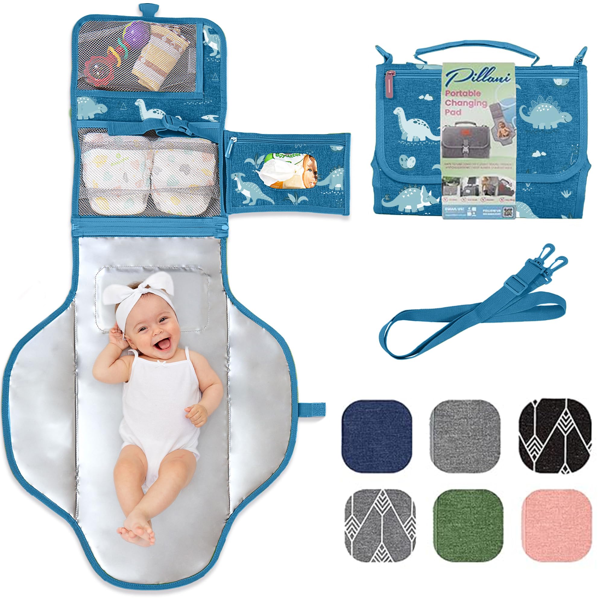 Pillani portable changing pad folded provides compact travel surface for on-the-go diaper changes.