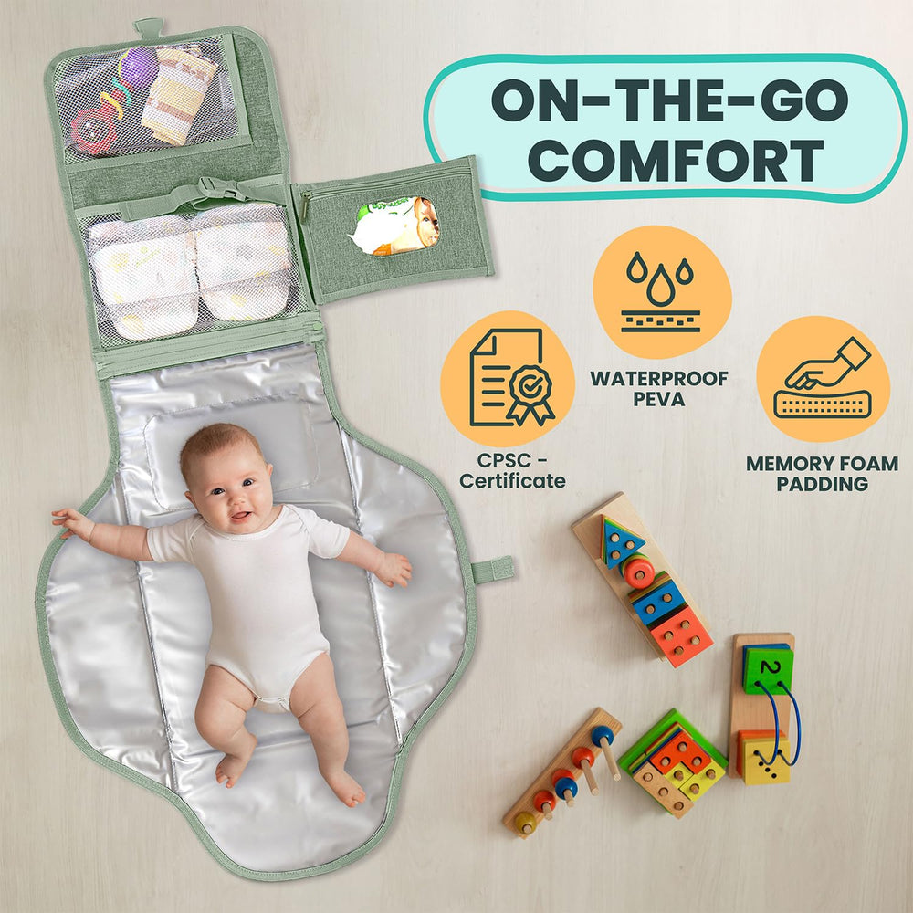 Pillani pad with memory foam pillow providing comfortable support during changes