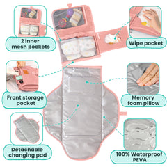 Pillani portable changing pad one-hand use supports quick diaper changes.