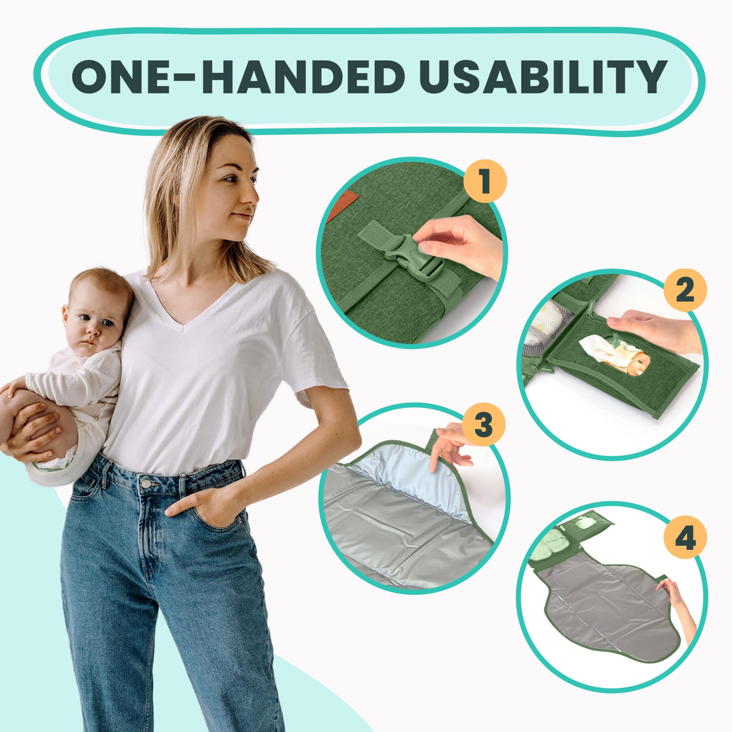Pillani storage pockets and wipes holder keep essentials organized.