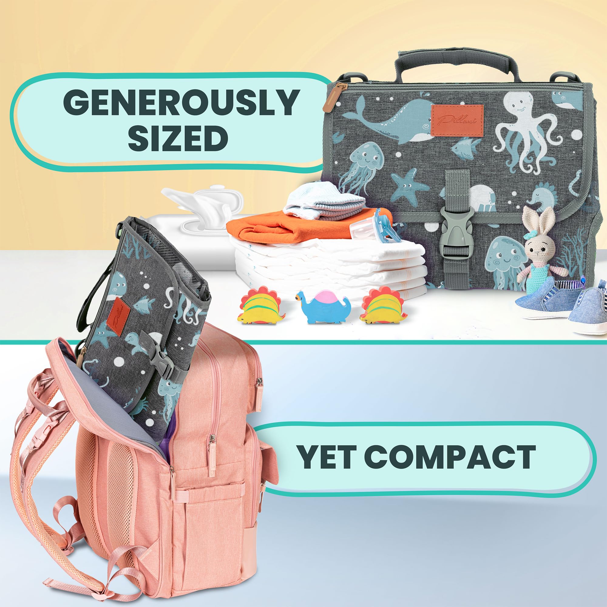 Pillani stroller-attachment straps simplify carrying on family outings.