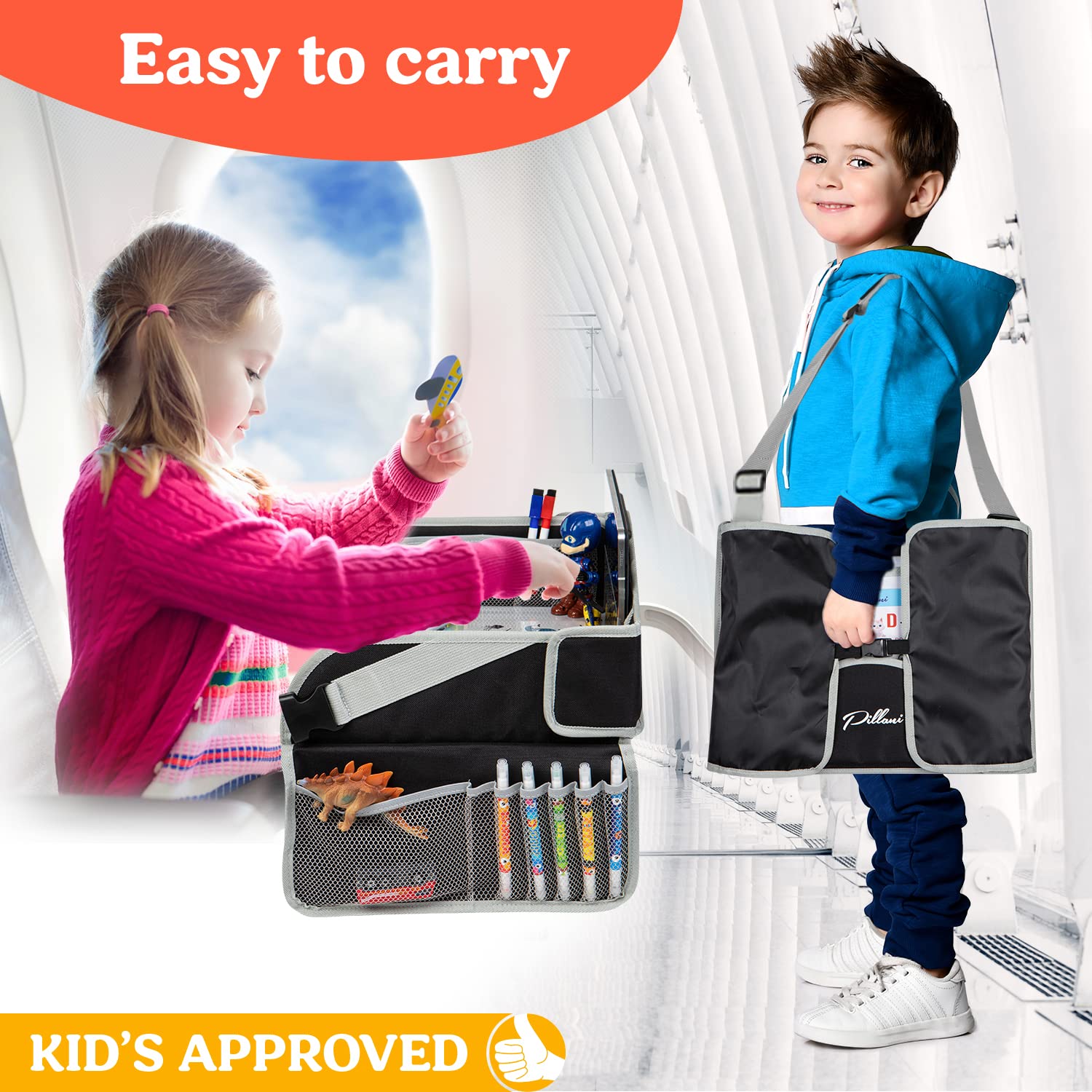 PILLANI travel tray with water bottle holder keeps drinks within reach.