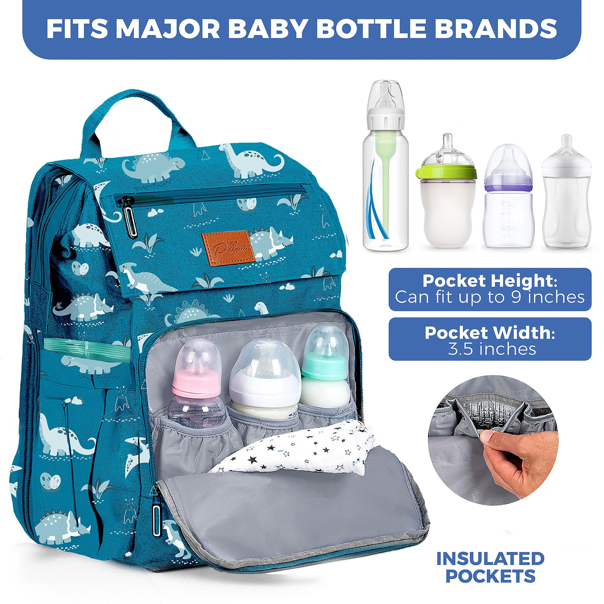 Pillani diaper backpack made of waterproof Oxford fabric keeps contents dry.