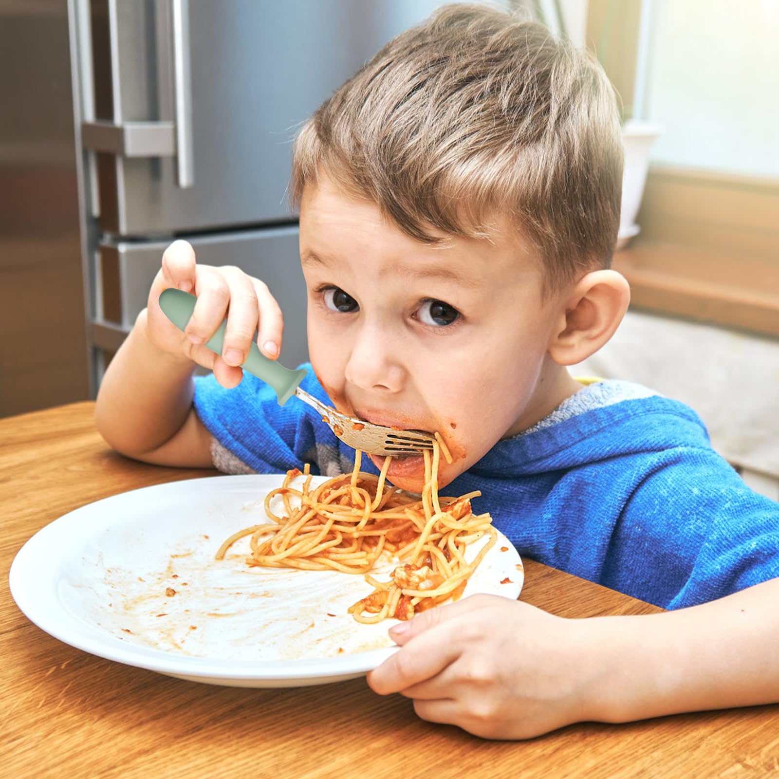 Pimoys durable stainless steel forks with plastic handles for daily family use.