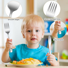 Pimoys bear-patterned spoons and forks appealing to toddlers and preschoolers.