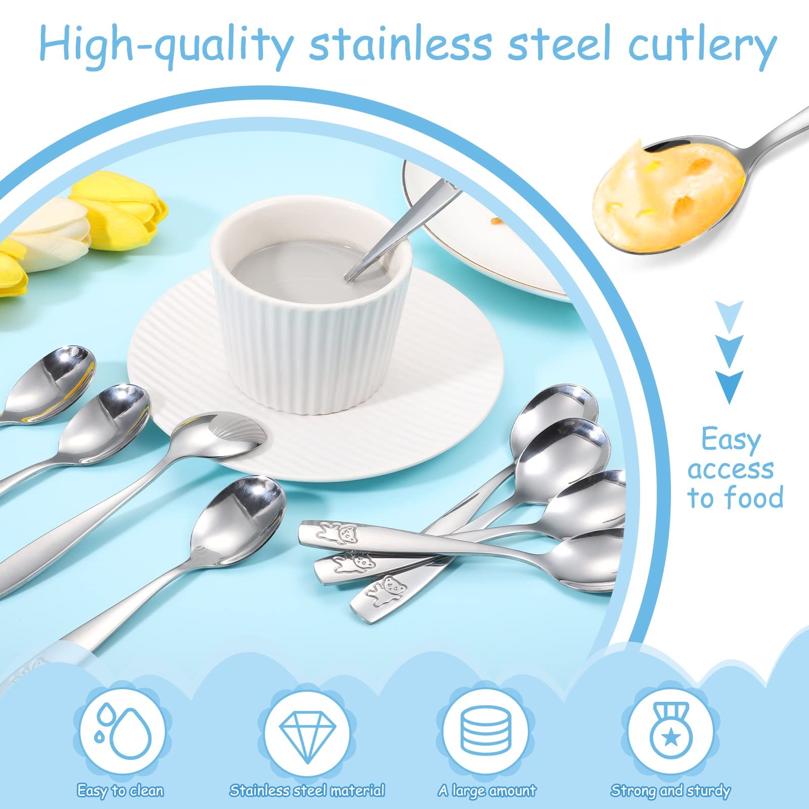 Pimoys rust-resistant flatware withstands busy family kitchens.