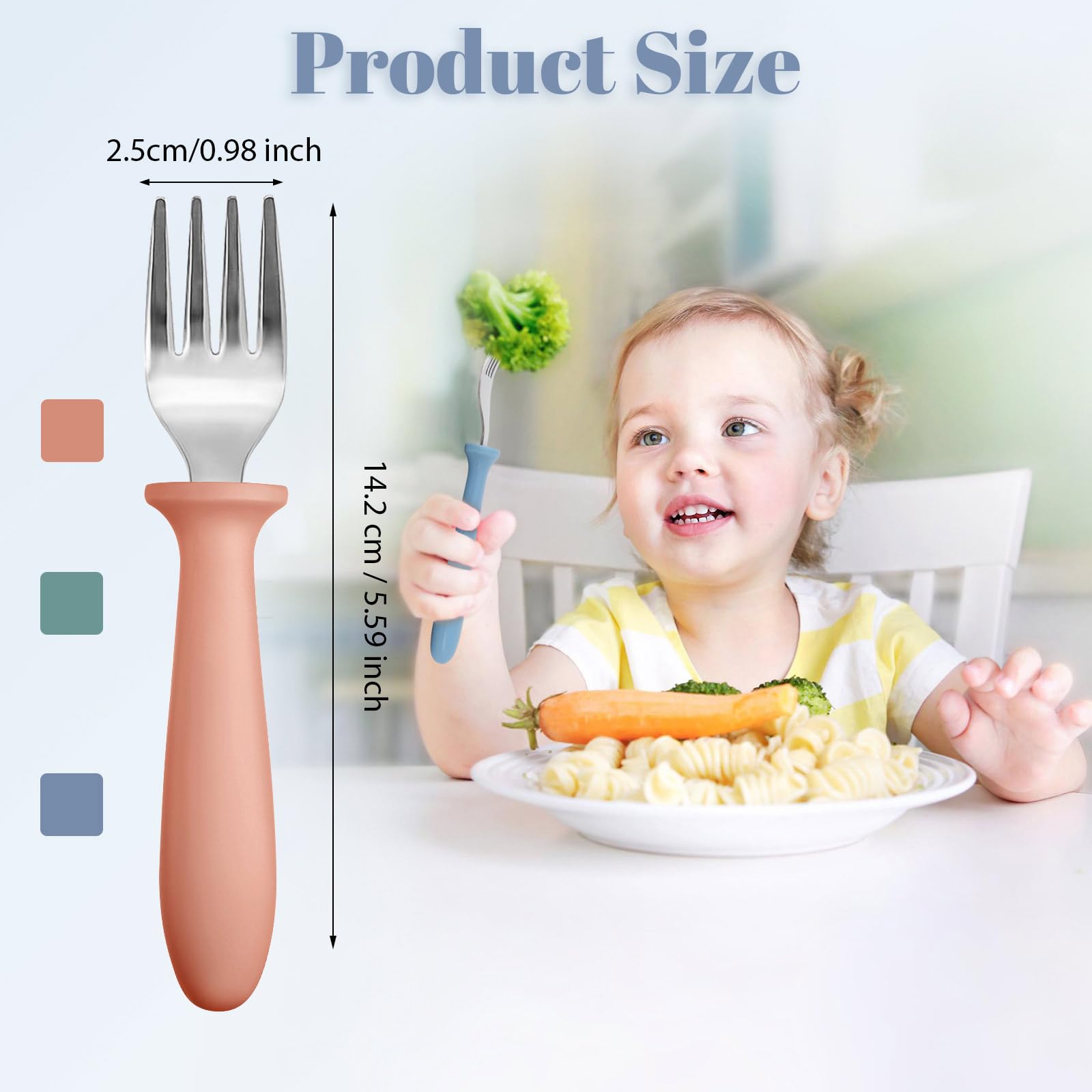 Pimoys toddler forks featuring rounded tines and shield-style safety design.