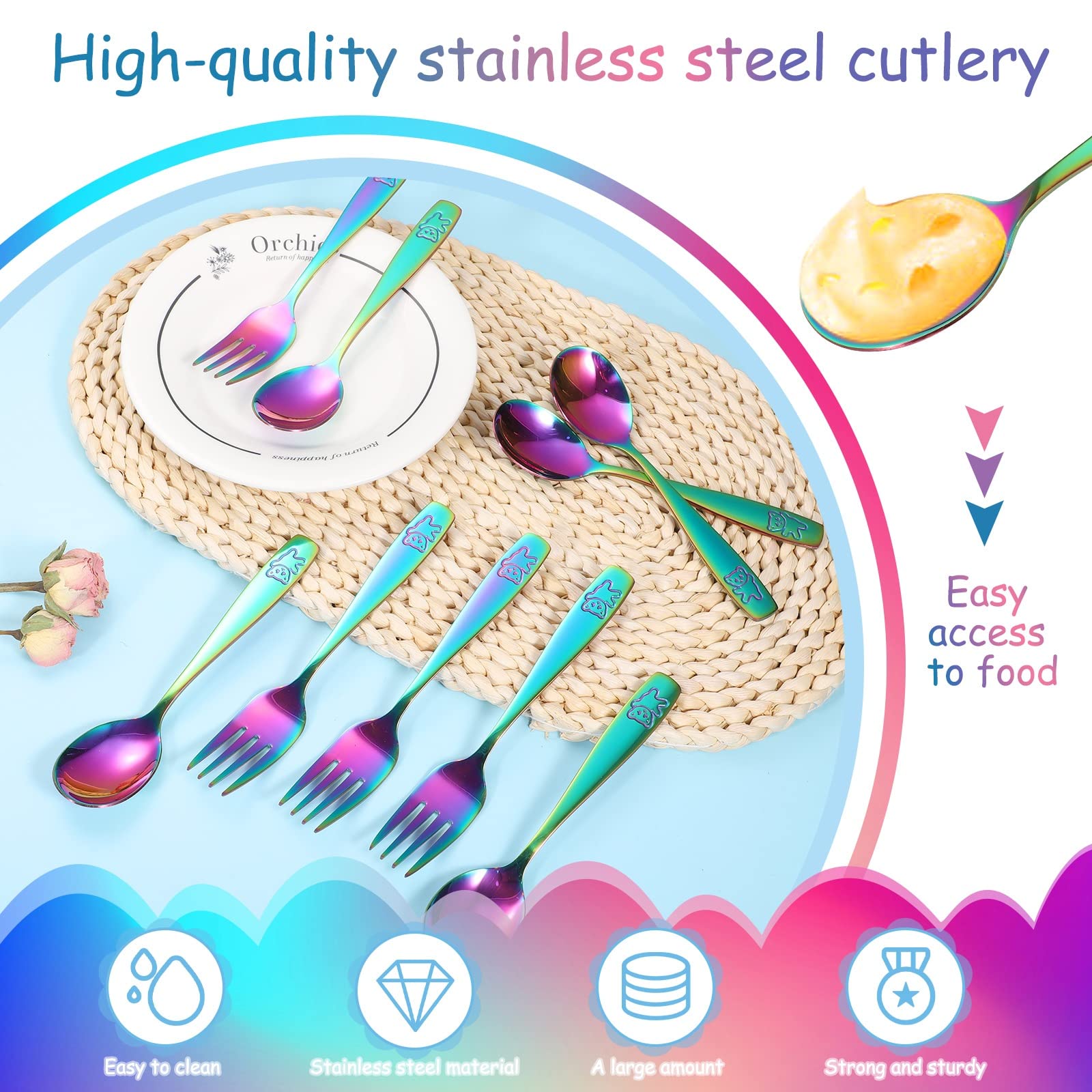 Pimoys toddler spoons 6-pack comfortable grip for easy scooping.