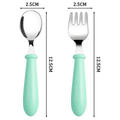 Pimoys coral-orange toddler utensils brighten mealtimes and encourage independent eating.