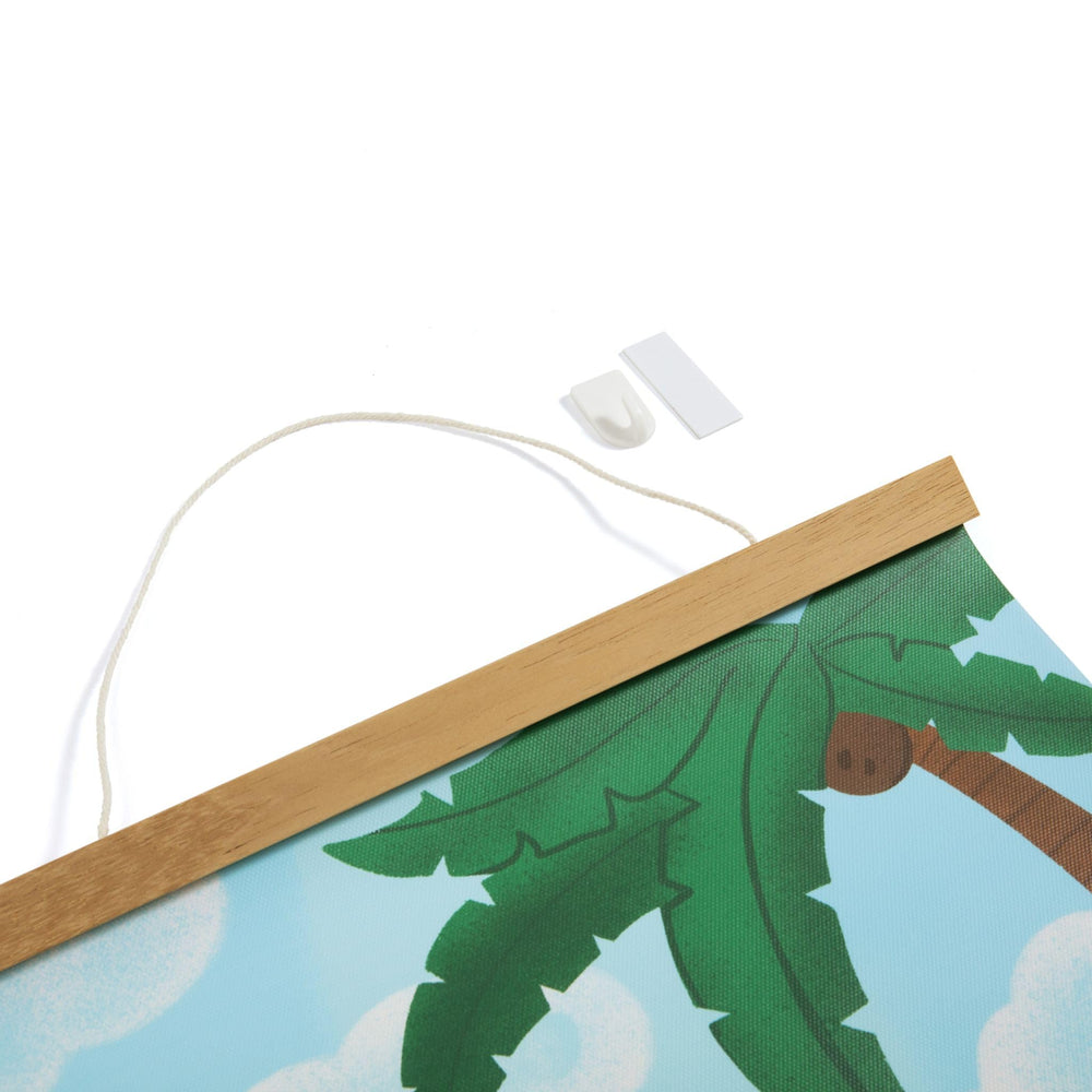 Pine & Palm growth chart rope-hanging setup ready for installation.