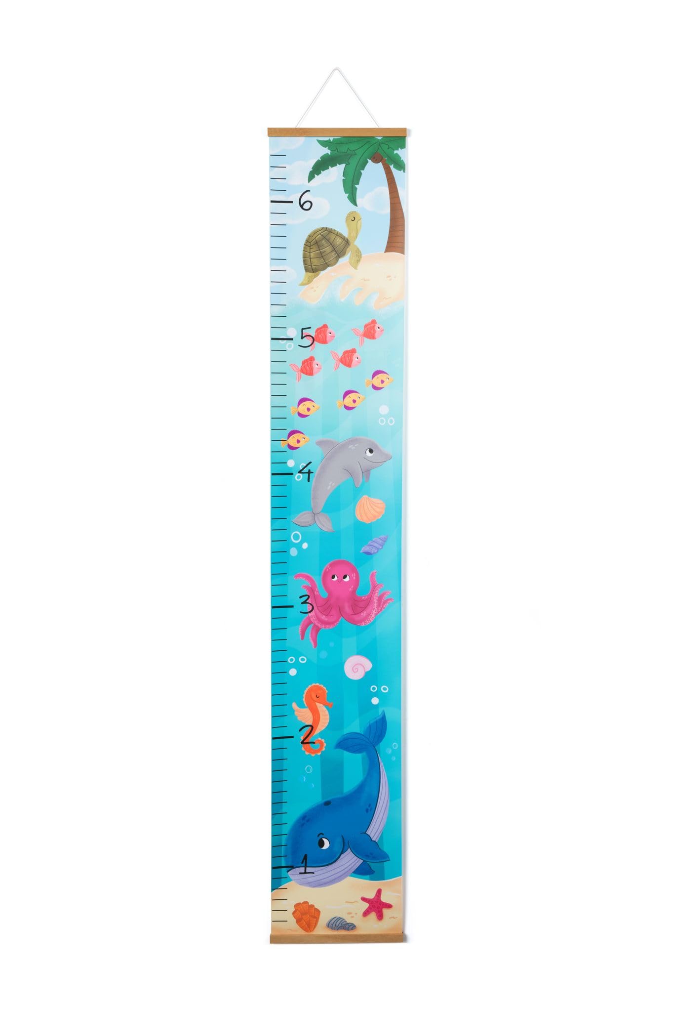Pine & Palm growth chart wall teak frame close-up shows durable craftsmanship.