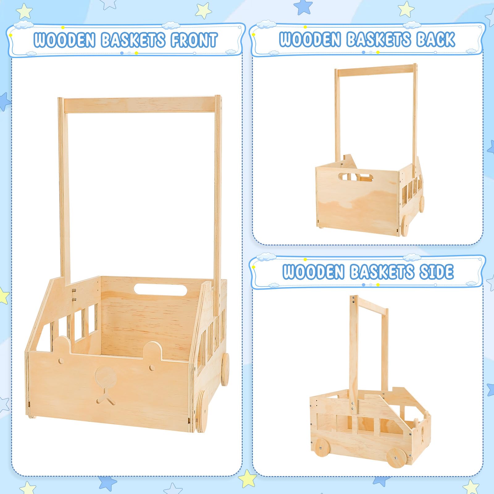 PineapplePapa large wooden basket offers ample space for clothes and diapers.