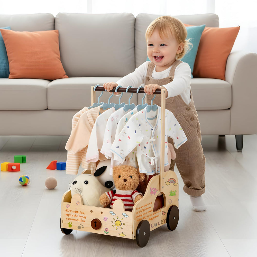 PineapplePapa wooden baby basket on wheels for easy mobility and gifting convenience