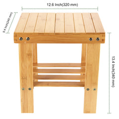 PINGEUI bamboo stool storage shelf detail highlights extra space for toiletries or kitchen tools