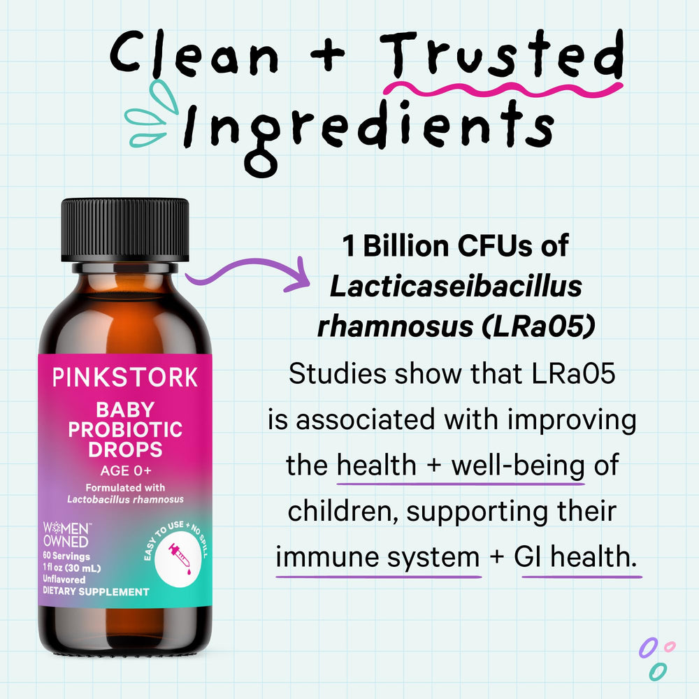 Pink Stork Baby Probiotic Drops 0.5 mL dosing is easy and consistent.