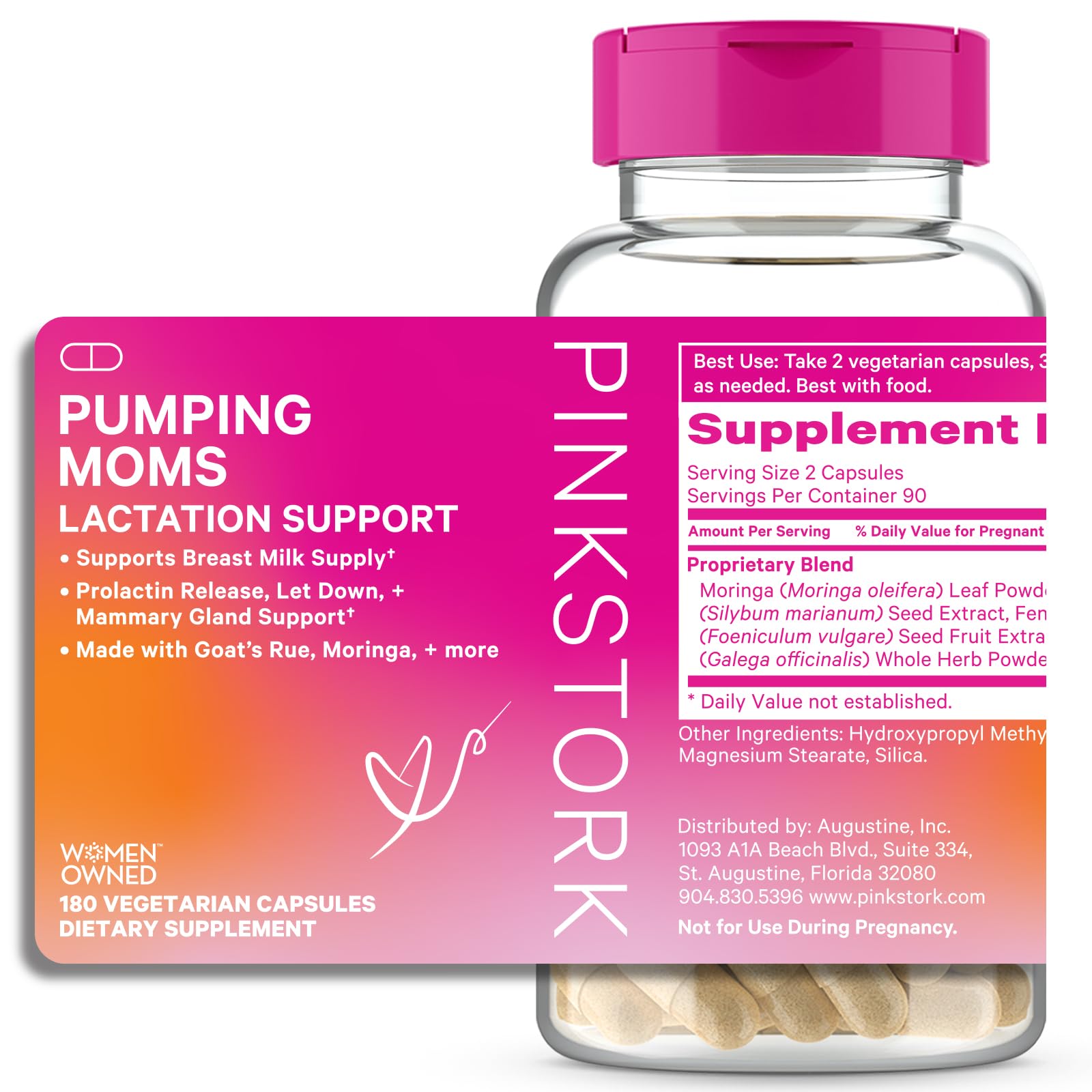 pink stork pumping moms capsules bottle for convenient daily lactation support