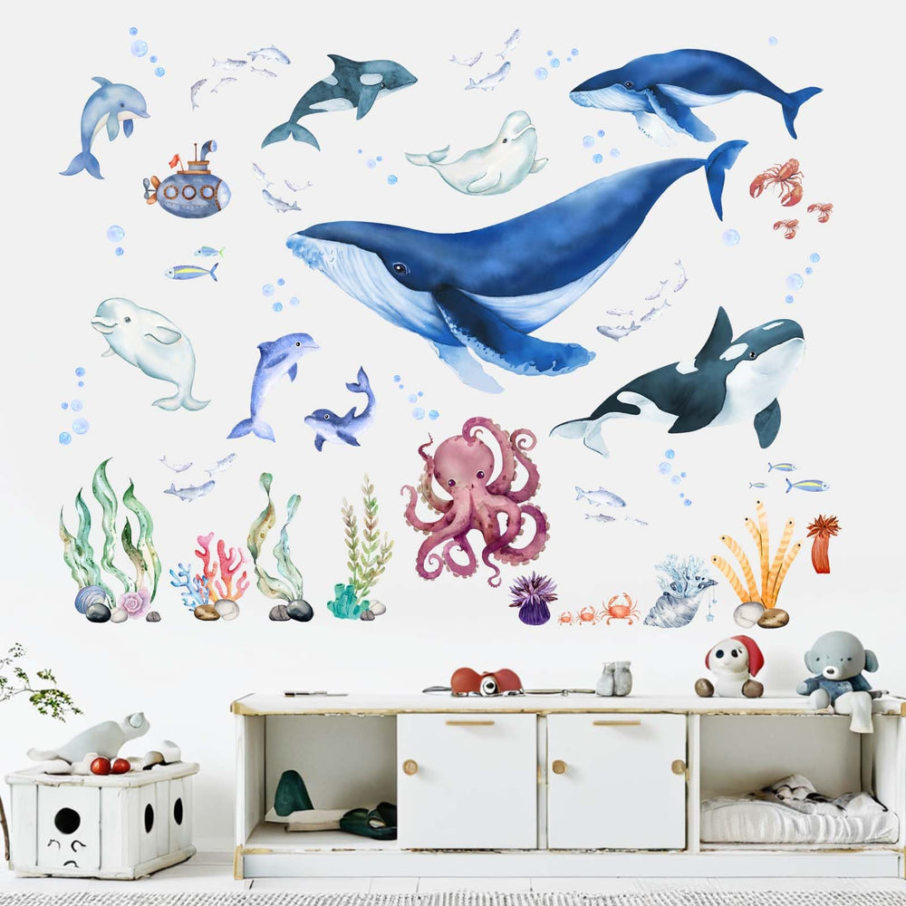PinkEleph Under The Sea squid wall decal adds playful color to kids' rooms and classrooms