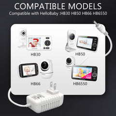 Pinkind 5V charger for Hello Baby HB50 with a long 6ft cord for flexible placement
