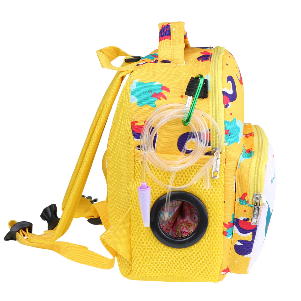 pinklilycare feeding-tube-backpack side view showing pump pocket for easy access.