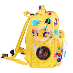 pinklilycare feeding-tube-backpack side view showing pump pocket for easy access.