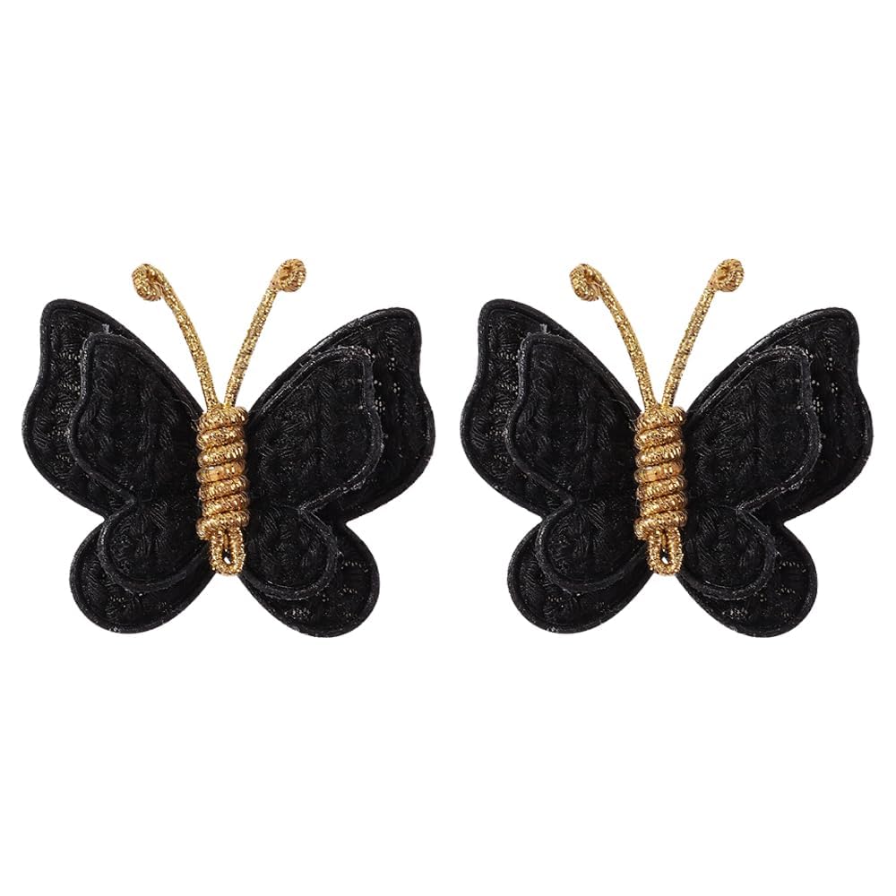 Pinkoriart 2 Pcs butterfly hair clip black close-up highlights lightweight comfort.