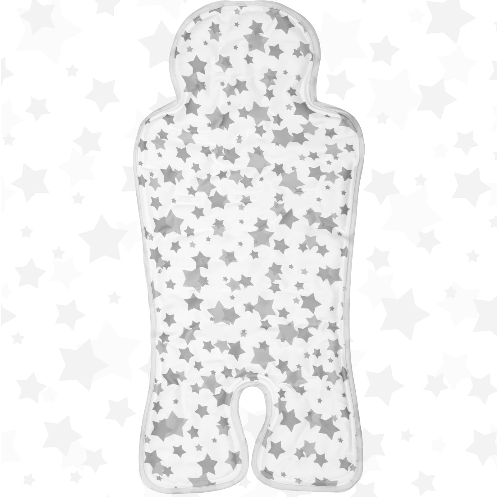 Pinkunn Gel Car Seat Cooling Pad in gray star cools babies on hot days.