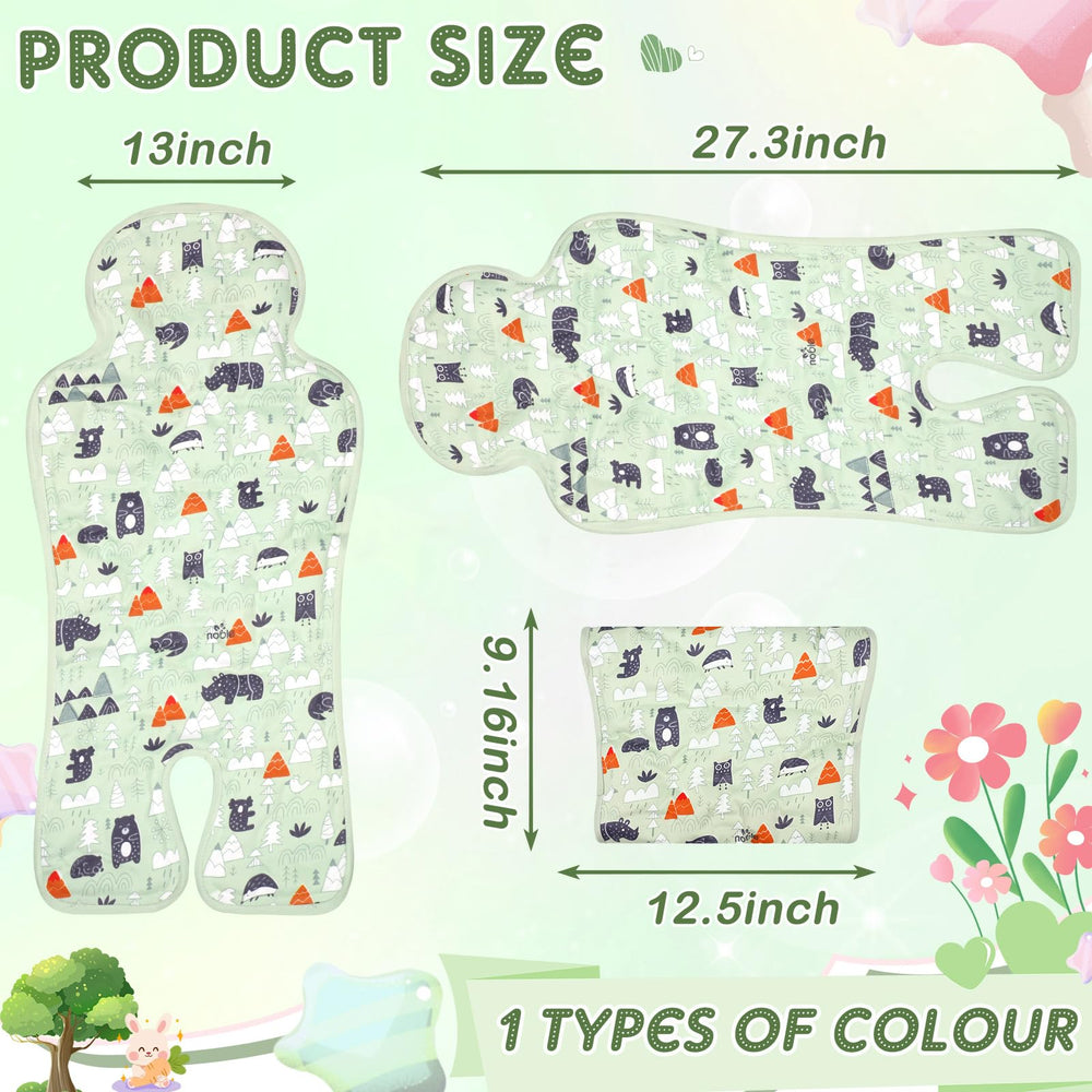 Pinkunn gel car seat cooling pad on stroller keeps baby comfortable outdoors.