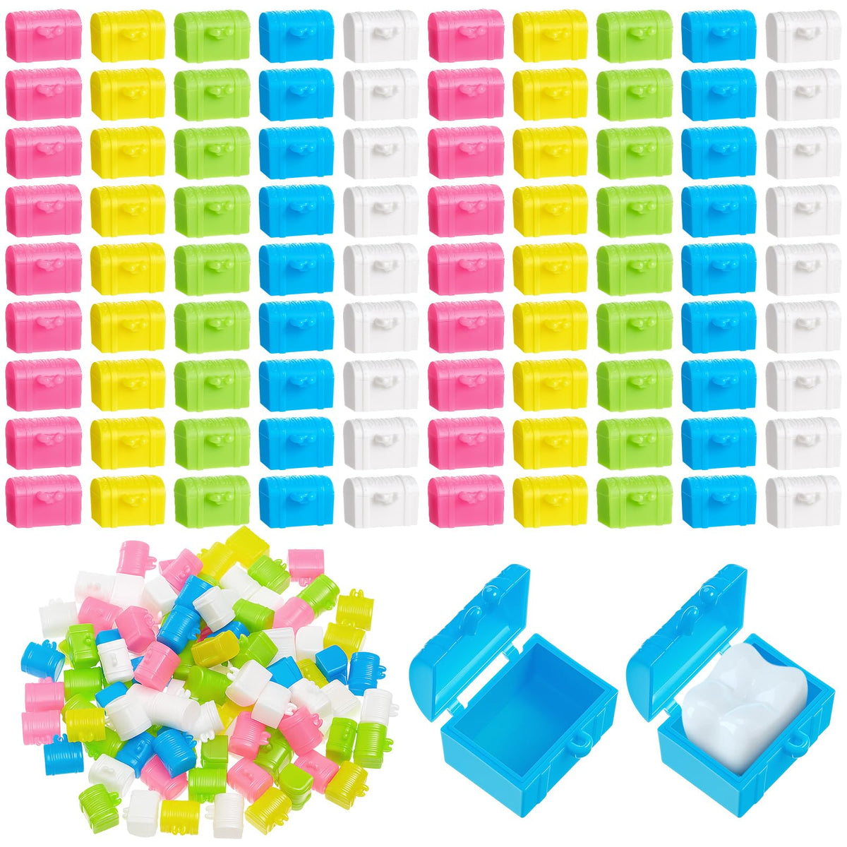 Pinkunn colorful tooth box set shows bright mini chests for safe teeth storage.