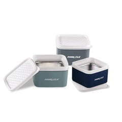 Pinnacle Baby 8oz snack container square lid keeps snacks fresh for on-the-go feeding.