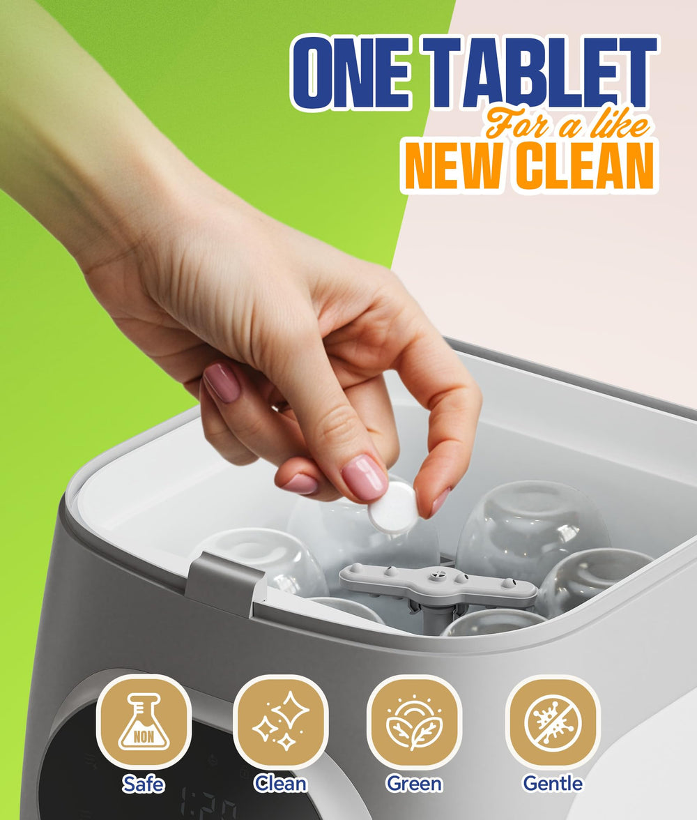 Pinngushi tablet dissolving in water inside a bottle washer for easy cleaning