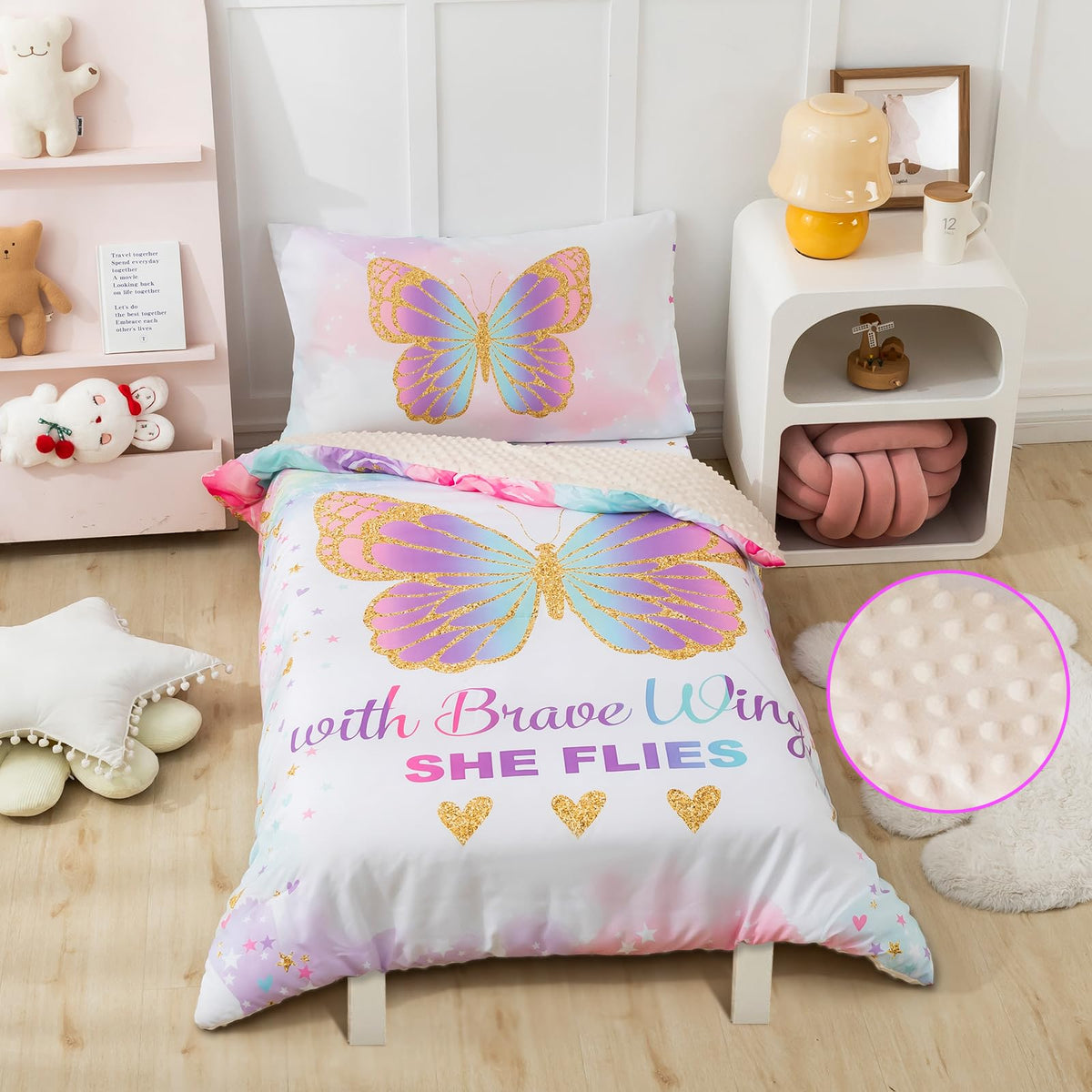 PINNKKU toddler bedding set butterfly pattern top view for cozy nights