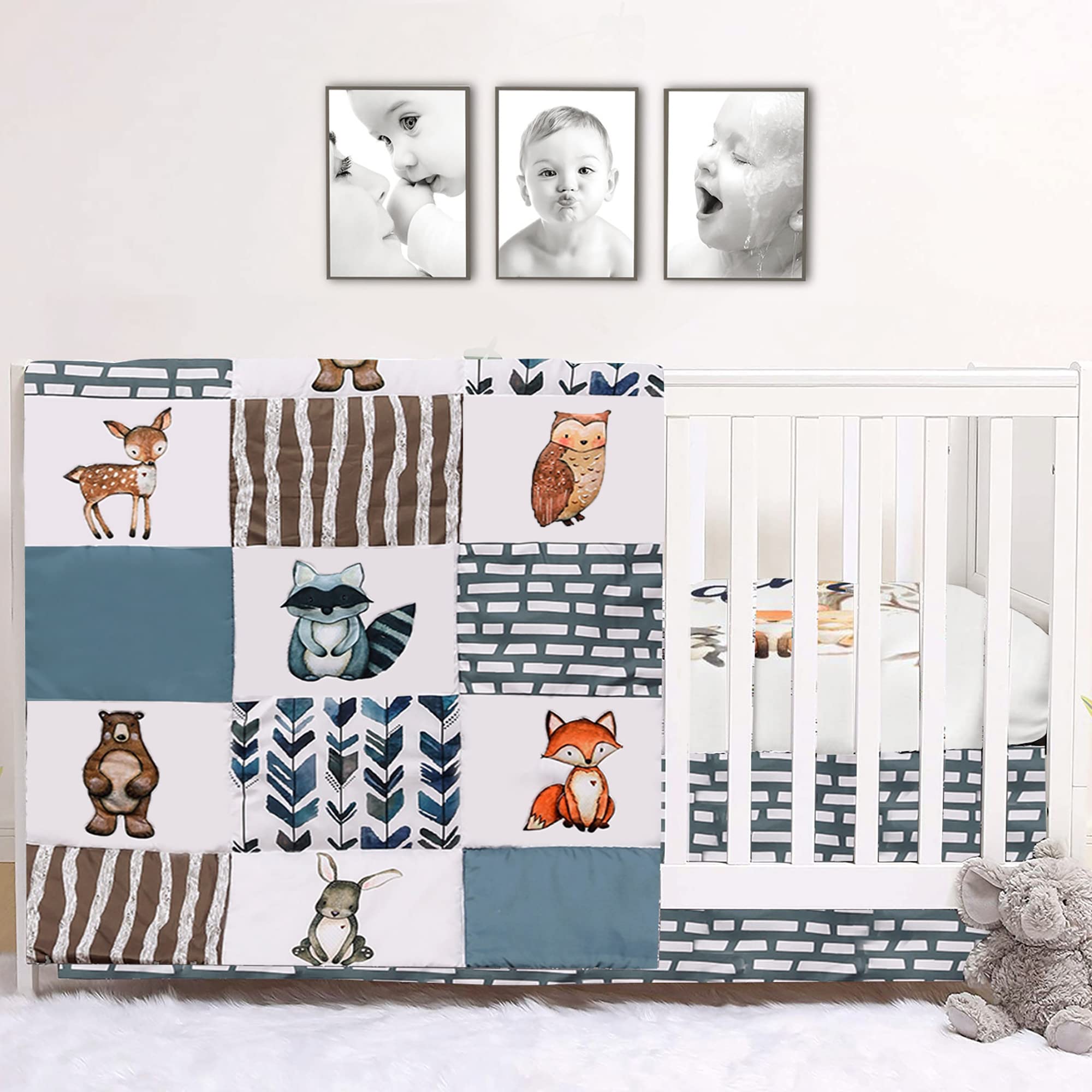 Pinnkku crib bedding set woodland quilt close-up showing soft texture for cozy naps